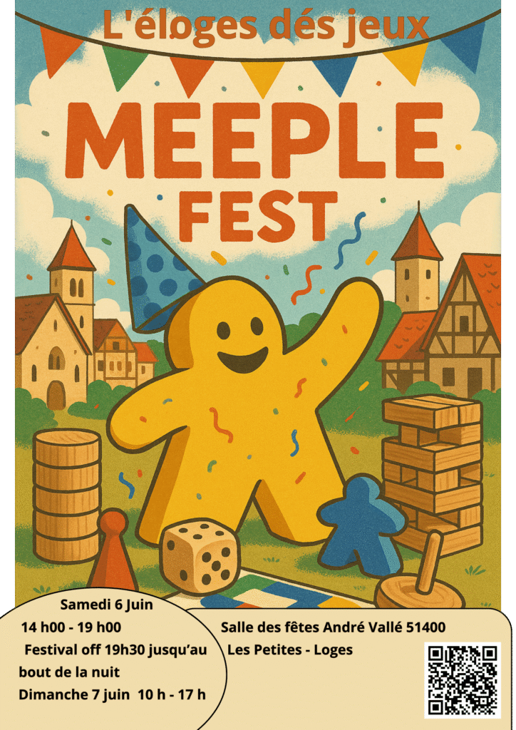Affiche du Festival de L'Eloges des Jeux ! Le Meeple'Fest 2026.